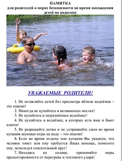 Памятка для родителей о мерах безопасности детей в водоемах