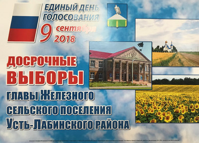 9 сентября 2018 - досрочные Выборы главы Железного сельского поселения