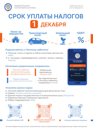 Срок уплаты налогов 1 декабря